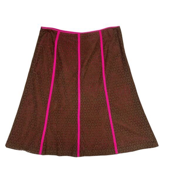Peck & Peck Lace Layered Midi Skirt Womens 10 Pink Brown Eyelet Boho Coastal - Picture 6 of 12